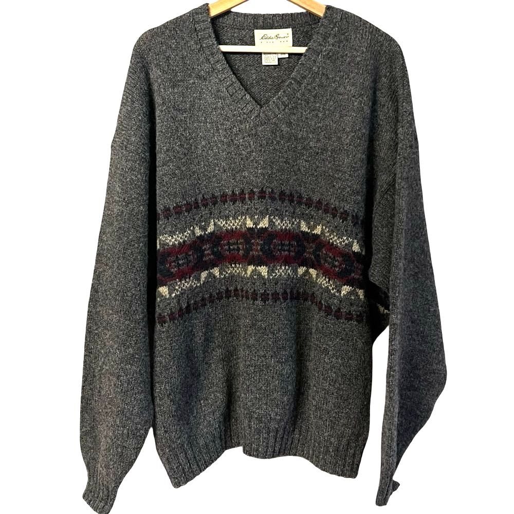 Vintage Eddie Bauer Mens Fair Isle Sweater Size XXL Wool Blend Nordic USA 90s
